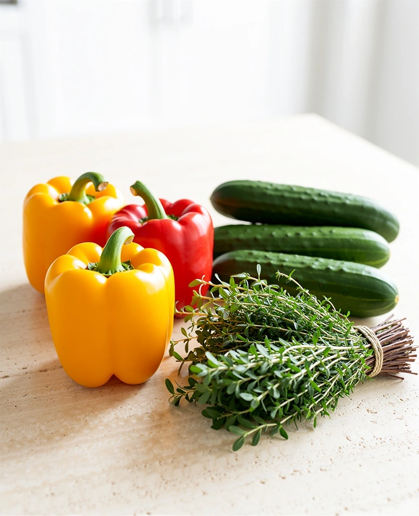 Frisches Gemüse auf einer hellen Arbeitsplatte