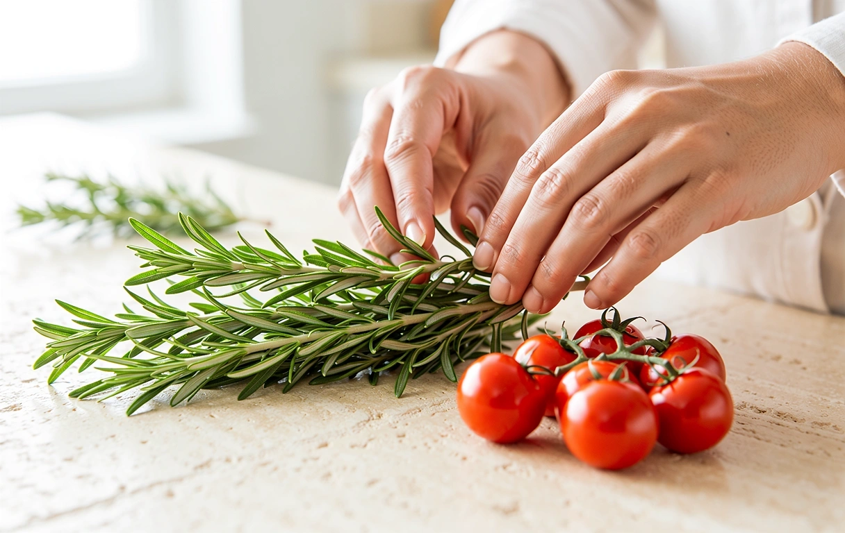 Frisches Gemüse und hochwertige Lebensmittel in einer hellen Küche